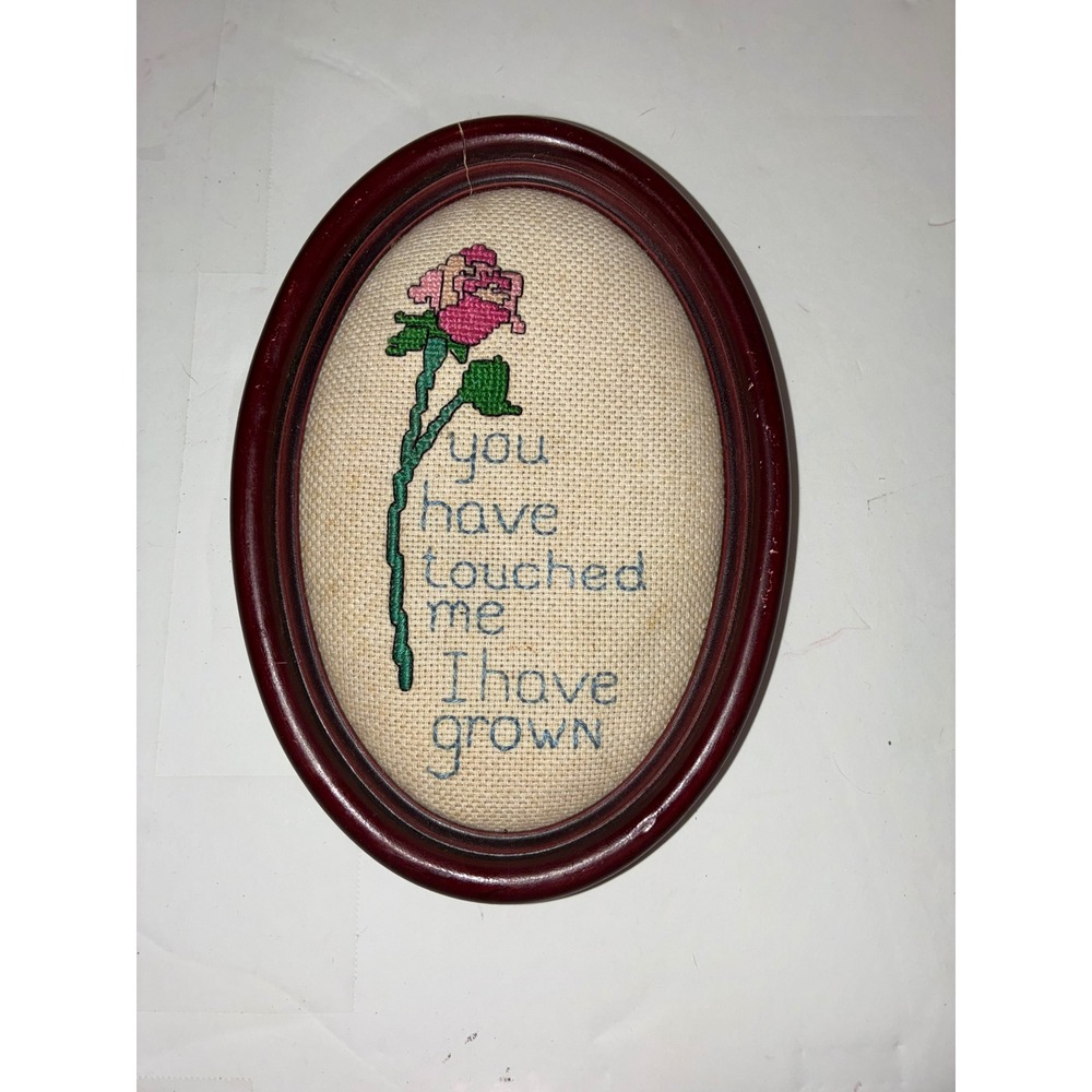 Vintage 1986 Rose Embroidery Oval Framed Wall Art Cottagecore Grandmacore Floral